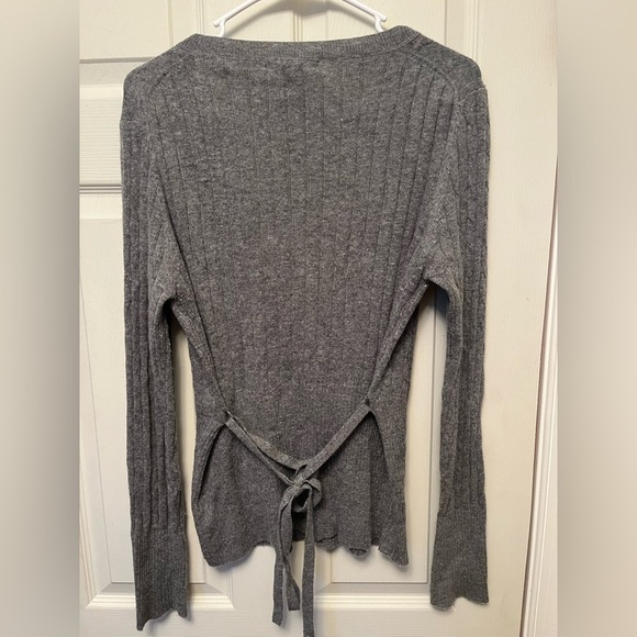 Vertigo Paris‎ Grey Cable Knit V-neck Wool/Angora Blend Tie Cardigan Size Medium - Picture 2 of 7